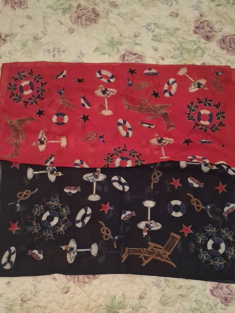 Nautical Print Scarf Duo - Red and Blue